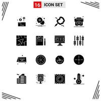 Group of 16 Modern Solid Glyphs Set for book navigation bead gps bag Editable Vector Design Elements