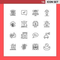 16 Universal Outlines Set for Web and Mobile Applications business human cake connection communication Editable Vector Design Elements