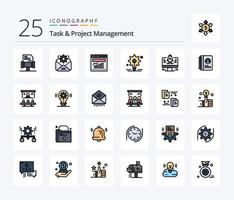 Task And Project Management 25 Line Filled icon pack including contact. startup. internet. rocket. idea vector