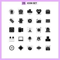 Set of 25 Vector Solid Glyphs on Grid for computer mother joystick mom heart Editable Vector Design Elements