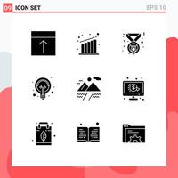 Universal Icon Symbols Group of 9 Modern Solid Glyphs of cloud tips award light bulb Editable Vector Design Elements