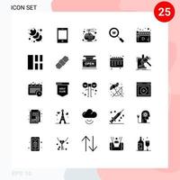 Set of 25 Vector Solid Glyphs on Grid for movie search chinese product delivery Editable Vector Design Elements