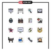 Group of 16 Flat Color Filled Lines Signs and Symbols for imac monitor employee computer resources Editable Creative Vector Design Elements