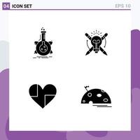 Pictogram Set of 4 Simple Solid Glyphs of research heart tube bulb like Editable Vector Design Elements