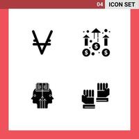 Group of 4 Solid Glyphs Signs and Symbols for via coin mind crypto currency growth programming Editable Vector Design Elements