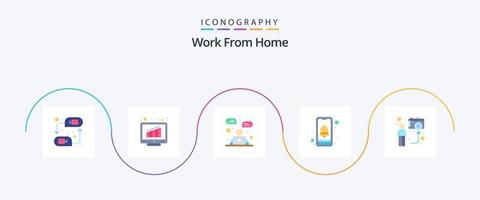 Work From Home Flat 5 Icon Pack Including message. notification. chart. mobile. communication vector