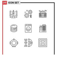 Group of 9 Modern Outlines Set for building machine building canada wedding Editable Vector Design Elements