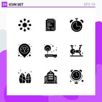 Pack of 9 Modern Solid Glyphs Signs and Symbols for Web Print Media such as point internet clock access liquor Editable Vector Design Elements