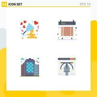 Set of 4 Vector Flat Icons on Grid for anniversary system love cooling city Editable Vector Design Elements