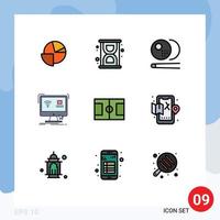 9 Universal Filledline Flat Color Signs Symbols of football smart pool remote computer Editable Vector Design Elements