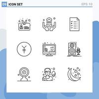 Pack of 9 creative Outlines of money return document investment finance Editable Vector Design Elements