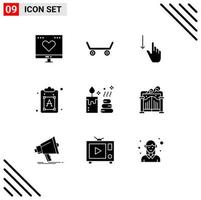 9 User Interface Solid Glyph Pack of modern Signs and Symbols of element text finger font creative Editable Vector Design Elements