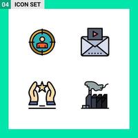 Set of 4 Modern UI Icons Symbols Signs for focus motivate message video star Editable Vector Design Elements