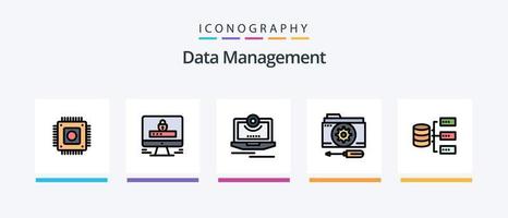 Data Management Line Filled 5 Icon Pack Including computer . box. worldwide . puzzle . cube. Creative Icons Design vector