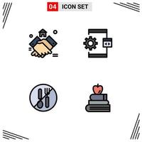 Mobile Interface Filledline Flat Color Set of 4 Pictograms of agreement process house coding no Editable Vector Design Elements