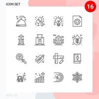 Pack of 16 creative Outlines of house beach business file control Editable Vector Design Elements