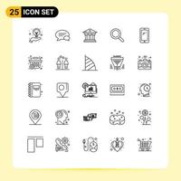 User Interface Pack of 25 Basic Lines of smart phone search bank magnifying glass Editable Vector Design Elements