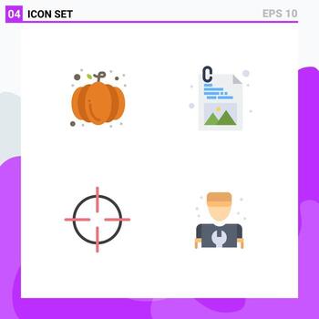 4 Universal Flat Icons Set for Web and Mobile Applications autumn symbolism pumpkin picture man Editable Vector Design Elements
