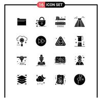 Editable Vector Line Pack of 16 Simple Solid Glyphs of media cloud measuring usa landmark Editable Vector Design Elements