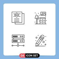 Pack of 4 creative Filledline Flat Colors of cafe data center menu living hosting center Editable Vector Design Elements