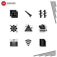 Pictogram Set of 9 Simple Solid Glyphs of risk alert bamboo coding web Editable Vector Design Elements