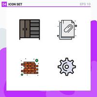 4 Creative Icons Modern Signs and Symbols of furniture wall attached document file gear Editable Vector Design Elements