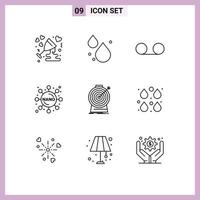 Group of 9 Modern Outlines Set for target focus mail aim experiment Editable Vector Design Elements