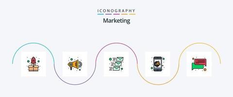 márketing línea lleno plano 5 5 icono paquete incluso hablar. charlar. correo. vocero. márketing vector