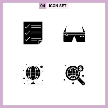 Pictogram Set of 4 Simple Solid Glyphs of checkmarks google page computing internet Editable Vector Design Elements