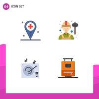 Pack of 4 Modern Flat Icons Signs and Symbols for Web Print Media such as health audio map engineer music Editable Vector Design Elements