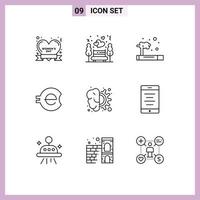 User Interface Pack of 9 Basic Outlines of design crypto currency gas crypto e coin Editable Vector Design Elements