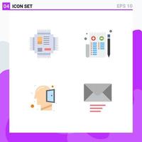 4 Thematic Vector Flat Icons and Editable Symbols of chip head processor edit open mind Editable Vector Design Elements