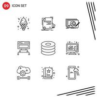 User Interface Pack of 9 Basic Outlines of database connection agreement computer complete Editable Vector Design Elements