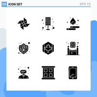 Mobile Interface Solid Glyph Set of 9 Pictograms of canada flag droop security employee Editable Vector Design Elements