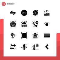 User Interface Pack of 16 Basic Solid Glyphs of art number power medal awards Editable Vector Design Elements