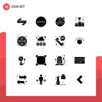 User Interface Pack of 16 Basic Solid Glyphs of art number power medal awards Editable Vector Design Elements