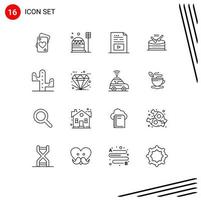 Set of 16 Modern UI Icons Symbols Signs for parade instrument habitation drum multimedia Editable Vector Design Elements