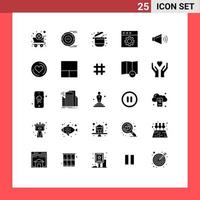 Group of 25 Modern Solid Glyphs Set for sound mac resource app pot Editable Vector Design Elements