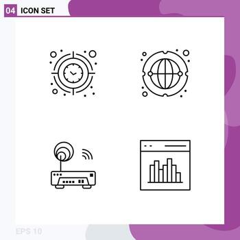 Pictogram Set of 4 Simple Filledline Flat Colors of clock device time internet router Editable Vector Design Elements