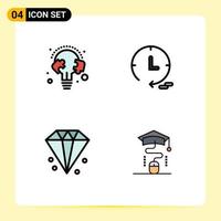 Set of 4 Modern UI Icons Symbols Signs for education diamond puzzle time jewelry Editable Vector Design Elements