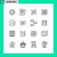 Set of 16 Modern UI Icons Symbols Signs for weather moon love screen file Editable Vector Design Elements