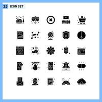 Mobile Interface Solid Glyph Set of 25 Pictograms of e cart women theatre cinema Editable Vector Design Elements