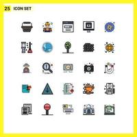 Mobile Interface Filled line Flat Color Set of 25 Pictograms of cog wheel lover communication heart user Editable Vector Design Elements