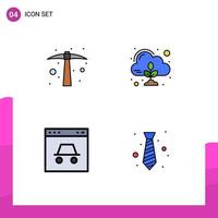 Pictogram Set of 4 Simple Filledline Flat Colors of hard work page tool control security Editable Vector Design Elements