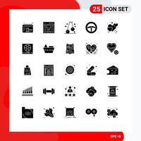 25 Universal Solid Glyphs Set for Web and Mobile Applications romantic heart sidebar wheel car Editable Vector Design Elements