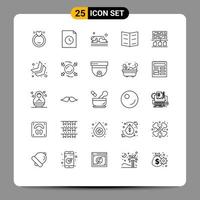 Mobile Interface Line Set of 25 Pictograms of management backup muslim education book Editable Vector Design Elements