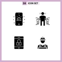 Stock Vector Icon Pack of 4 Line Signs and Symbols for birthday lock sensor human labour man Editable Vector Design Elements