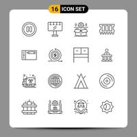 16 Universal Outlines Set for Web and Mobile Applications graphic design cog ram hardware Editable Vector Design Elements