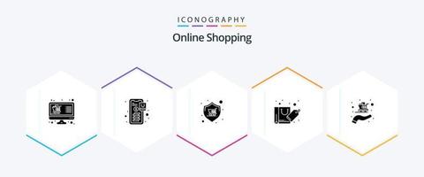 Online Shopping 25 Glyph icon pack including sale. discount. shopping. bag. store vector