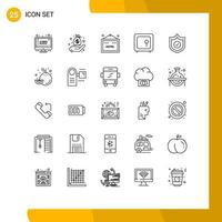 25 User Interface Line Pack of modern Signs and Symbols of security safety hotel money box Editable Vector Design Elements